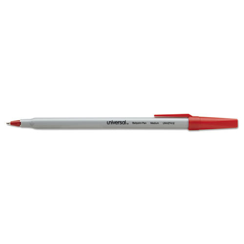 Universal Ballpoint Pen, Stick, Medium 1 mm, Red Ink, Gray Barrel, Dozen UNV27412