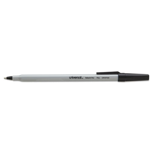 Universal Ballpoint Pen, Stick, Fine 0.7 mm, Black Ink, Gray Barrel, Dozen UNV27420