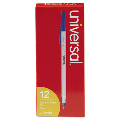 Universal Ballpoint Pen, Stick, Fine 0.7 mm, Blue Ink, Gray Barrel, Dozen UNV27421