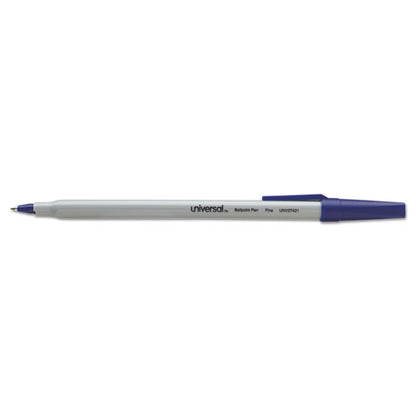 Universal Ballpoint Pen, Stick, Fine 0.7 mm, Blue Ink, Gray Barrel, Dozen UNV27421