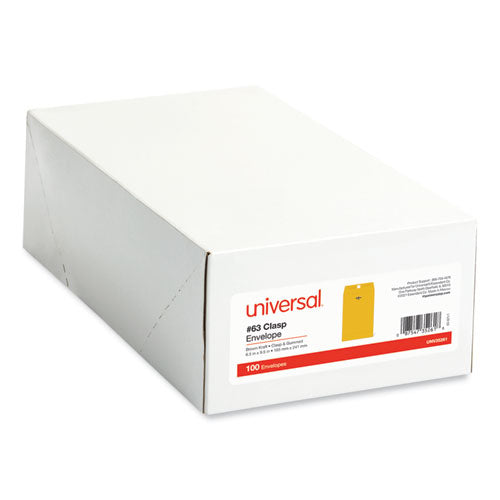 Universal Kraft Clasp Envelope, #63, Square Flap, Clasp-Gummed Closure, 6.5 x 9.5, Brown Kraft, 100-Box UNV35261
