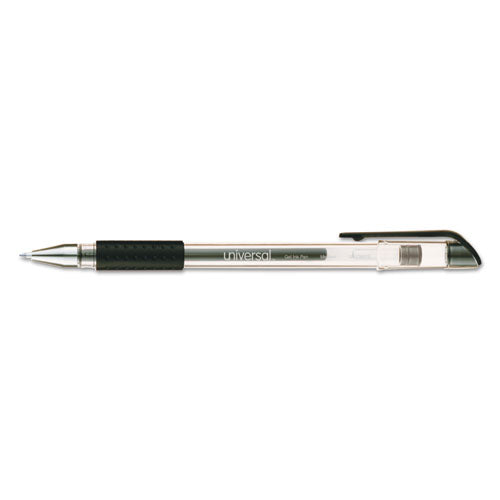 Universal Comfort Grip Gel Pen, Stick, Medium 0.7 mm, Black Ink, Clear Barrel, Dozen UNV39510