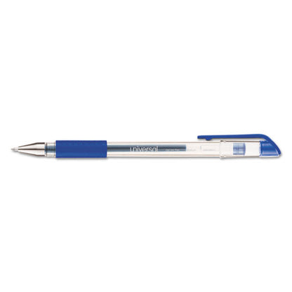 Universal Comfort Grip Gel Pen, Stick, Medium 0.7 mm, Blue Ink, Clear Barrel, Dozen UNV39511