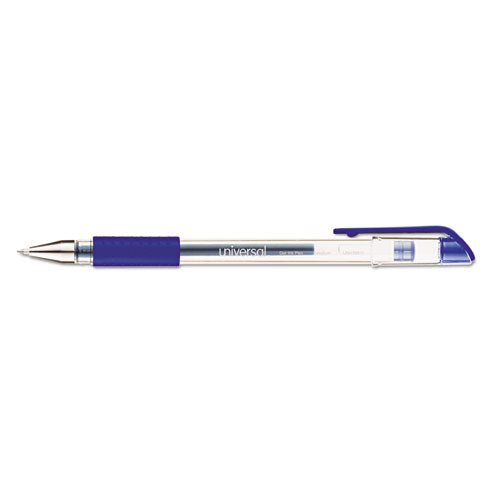 Universal Comfort Grip Gel Pen, Stick, Medium 0.7 mm, Blue Ink, Clear Barrel, Dozen UNV39511