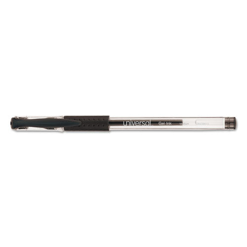 Universal Comfort Grip Gel Pen, Stick, Medium 0.7 mm, Black Ink, Clear Barrel, 60-Pack UNV39513