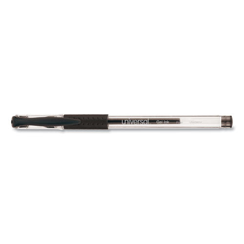 Universal Comfort Grip Gel Pen, Stick, Fine 0.5 mm, Black Ink, Clear Barrel, Dozen UNV39514