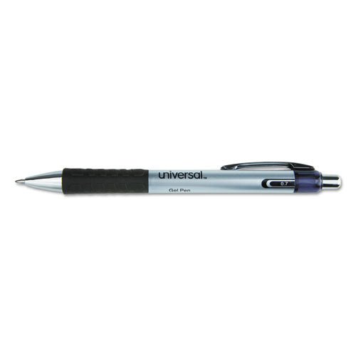 Universal Comfort Grip Gel Pen, Retractable, Medium 0.7 mm, Black Ink, Silver Barrel, Dozen 39720