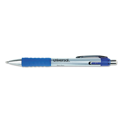 Universal Comfort Grip Gel Pen, Retractable, Medium 0.7 mm, Blue Ink, Silver Barrel, Dozen 39721