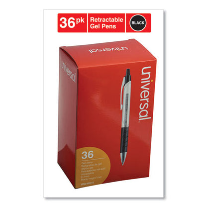 Universal Comfort Grip Gel Pen, Retractable, Medium 0.7 mm, Black Ink, Clear-Black Barrel, 36-Pack UNV39910