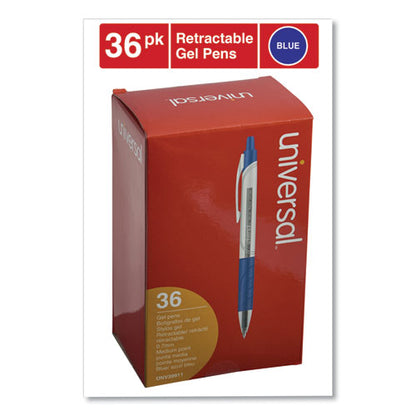 Universal Comfort Grip Gel Pen, Retractable, Medium 0.7 mm, Blue Ink, Clear-Blue Barrel, 36-Pack UNV39911