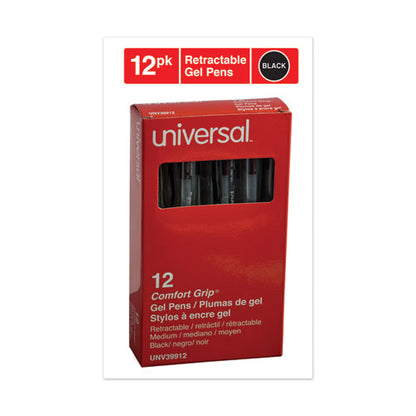Universal Comfort Grip Gel Pen, Retractable, Medium 0.7 mm, Black Ink, Smoke Barrel, Dozen UNV39912