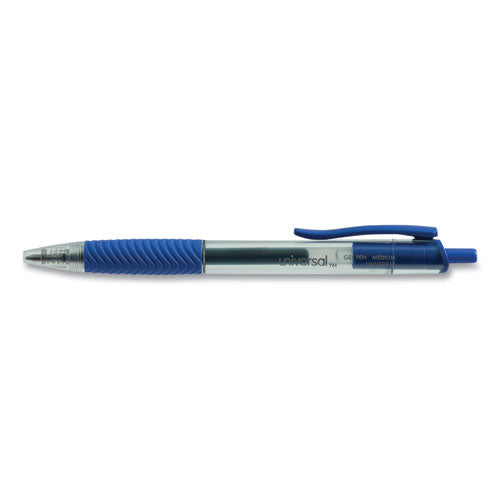 Universal Comfort Grip Gel Pen, Retractable, Medium 0.7 mm, Blue Ink, Translucent Blue Barrel, Dozen UNV39913