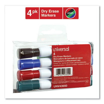 Universal Dry Erase Marker, Broad Chisel Tip, Assorted Colors, 4-Set UNV43650
