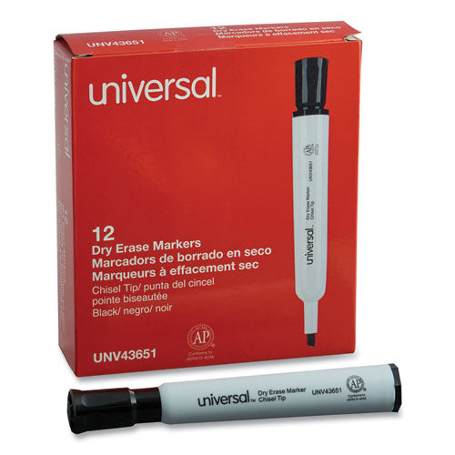 Universal Dry Erase Marker, Broad Chisel Tip, Black, Dozen UNV43651