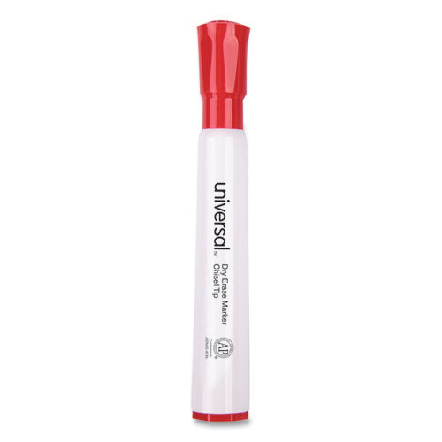 Universal Dry Erase Marker, Broad Chisel Tip, Red, Dozen UNV43652