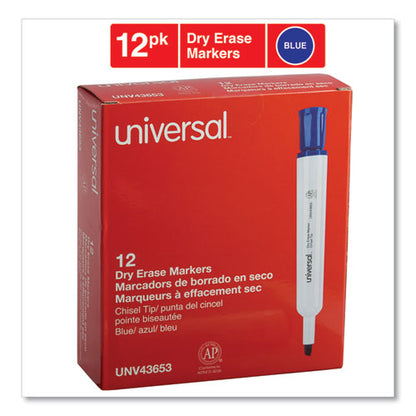 Universal Dry Erase Marker, Broad Chisel Tip, Blue, Dozen UNV43653