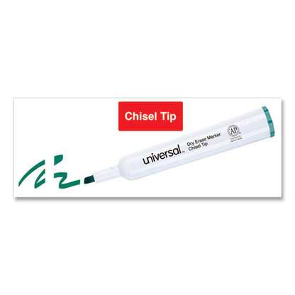Universal Dry Erase Marker, Broad Chisel Tip, Green, Dozen UNV43654