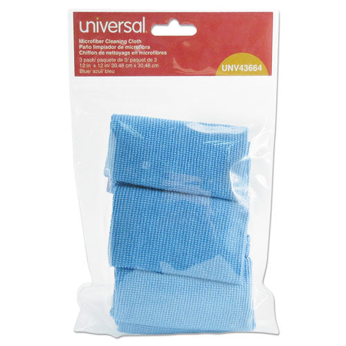 Universal Microfiber Cleaning Cloth, 12 x 12, Blue, 3-Pack UNV43664