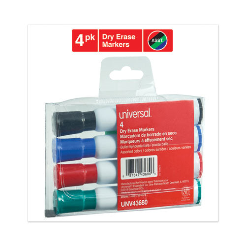 Universal Dry Erase Marker, Medium Bullet Tip, Assorted Colors, 4-Set UNV43680