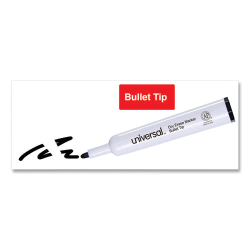 Universal Dry Erase Marker, Medium Bullet Tip, Black, Dozen UNV43681