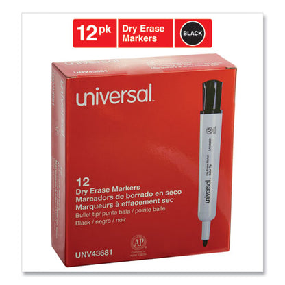 Universal Dry Erase Marker, Medium Bullet Tip, Black, Dozen UNV43681