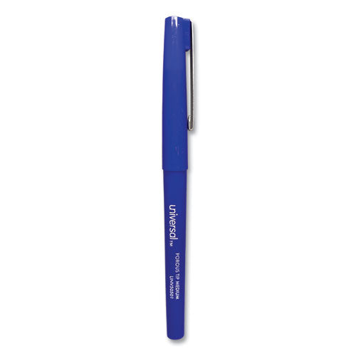 Universal Porous Point Pen, Stick, Medium 0.7 mm, Blue Ink, Blue Barrel, Dozen UNV50501