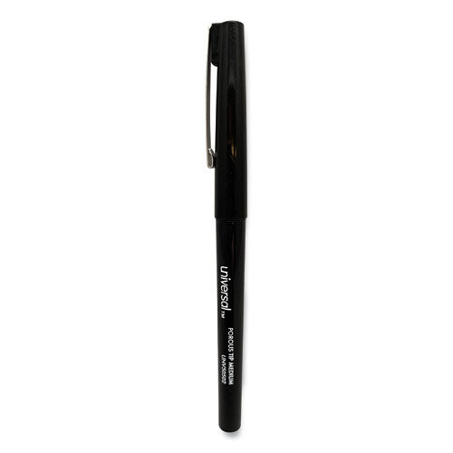 Universal Porous Point Pen, Stick, Medium 0.7 mm, Black Ink, Black Barrel, Dozen UNV50502