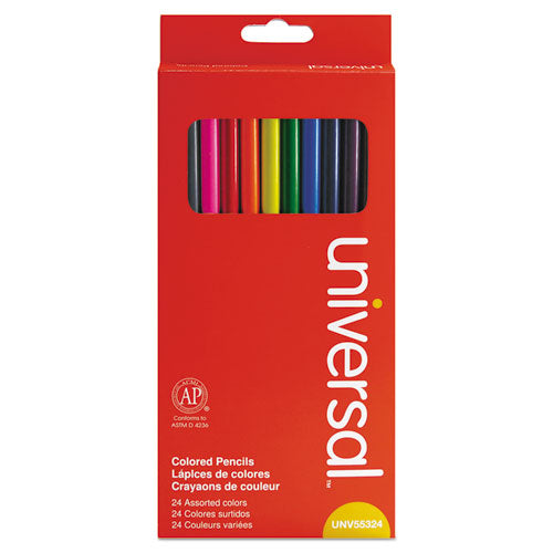 Universal Woodcase Colored Pencils, 3 mm, Assorted Lead-Barrel Colors, 24-Pack UNV55324