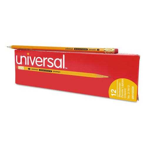 Universal Deluxe Blackstonian #2 HB Yellow Barrel Pencils With Eraser (12 Count) UNV55520