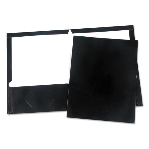 Universal Laminated Two-Pocket Folder, Cardboard Paper, 100-Sheet Capacity, 11 x 8.5, Black, 25-Box UNV56416