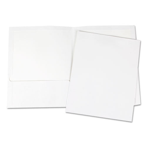Universal Laminated Two-Pocket Portfolios, Cardboard Paper, 100-Sheet Capacity, 11 x 8.5, White, 25-Box UNV56417