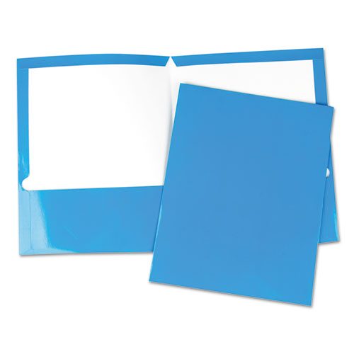 Universal Laminated Two-Pocket Folder, Cardboard Paper, 100-Sheet Capacity, 11 x 8.5, Blue, 25-Box UNV56419