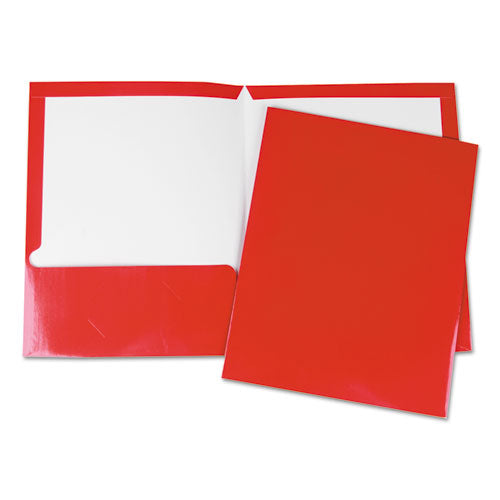 Universal Laminated Two-Pocket Folder, Cardboard Paper, 100-Sheet Capacity, 11 x 8.5, Red, 25-Box UNV56420