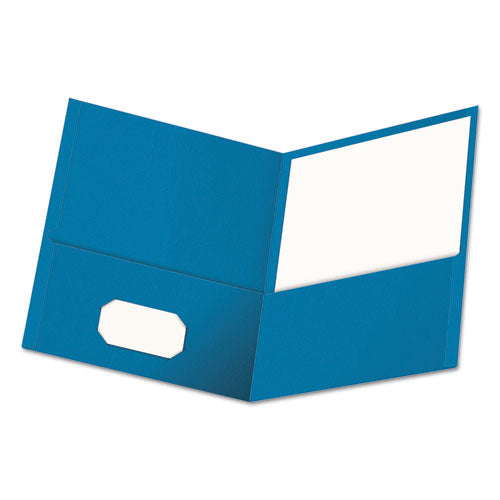 Universal Two-Pocket Portfolio, Embossed Leather Grain Paper, 11 x 8.5, Light Blue, 25-Box UNV56601EE
