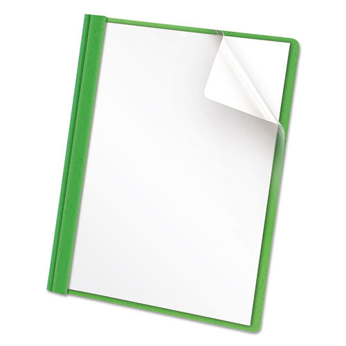 Universal Clear Front Report Cover, Prong Fastener, 0.5" Capacity, 8.5 x 11, Clear-Green, 25-Box UNV57124