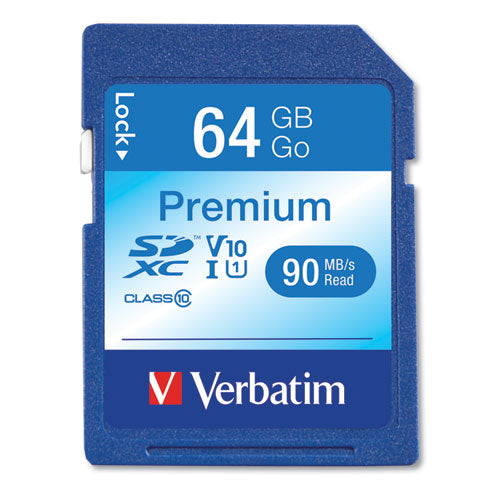 Verbatim 64GB Premium SDXC Memory Card, UHS-I V10 U1 Class 10, Up to 90MB-s Read Speed 44024