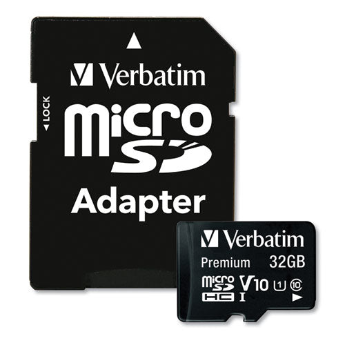 Verbatim 32GB Premium microSDHC Memory Card with Adapter, UHS-I V10 U1 Class 10, Up to 90MB-s Read Speed 44083