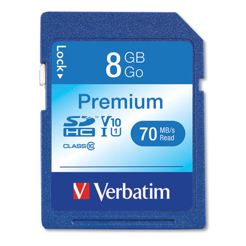 Verbatim 8GB Premium SDHC Memory Card, UHS-1 V10 U1 Class 10, Up to 70MB-s Read Speed 96318