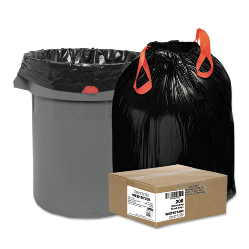 Draw 'n Tie Heavy-Duty Trash Bags, 30 gal, 1.2 mil, 30.5" x 33", Black, 200-Box WEB1DT200
