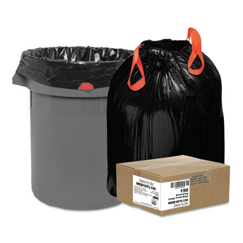 Draw 'n Tie Heavy-Duty Trash Bags, 33 gal, 1.2 mil, 33.5" x 38", Black, 150-Box WEB1DTL150