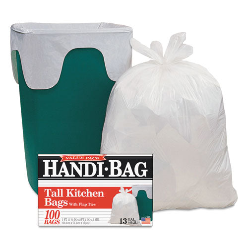 Handi-Bag Super Value Pack, 13 gal, 0.6 mil, 23.75" x 28", White, 100-Box HAB 6FK100
