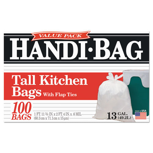 Handi-Bag Super Value Pack, 13 gal, 0.6 mil, 23.75" x 28", White, 600-Carton WEB HAB6FK100