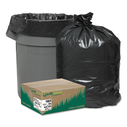 Earthsense Commercial Linear Low Density Recycled Can Liners, 56 gal, 2 mil, 43" x 47", Black, 100-Carton RNW4320
