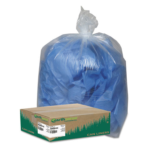 Earthsense Commercial Linear Low Density Clear Recycled Can Liners, 60 gal, 1.5 mil, 38" x 58", Clear, 100-Carton WBIRNW5815C