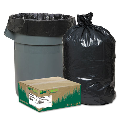 Earthsense Commercial Linear Low Density Recycled Can Liners, 60 gal, 1.25 mil, 38" x 58", Black, 100-Carton RNW6050