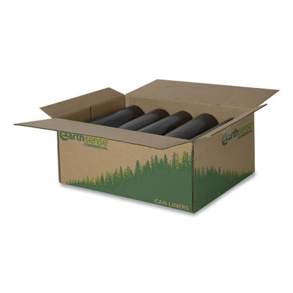 Earthsense Commercial Linear Low Density Recycled Can Liners, 60 gal, 1.25 mil, 38" x 58", Black, 100-Carton RNW6050