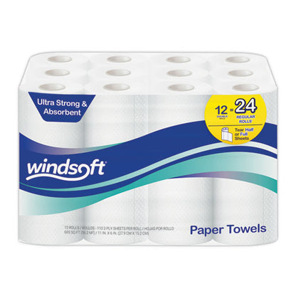 Windsoft Premium Kitchen Roll Towels, 2 Ply, 11 x 6, White, 110/Roll, 12 Rolls/Carton 418231