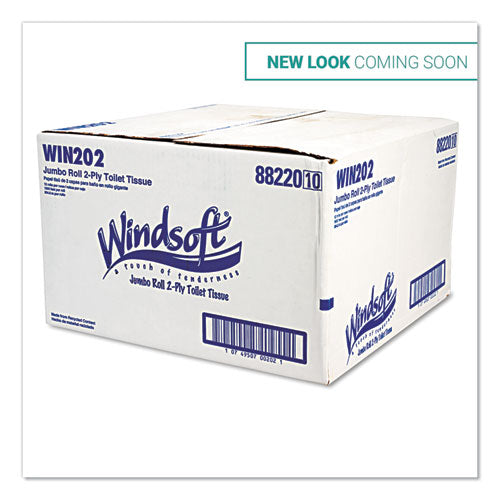 Windsoft Jumbo Roll Bath Tissue, Septic Safe, 2 Ply, White, 3.4" x 1000 ft, 12 Rolls-Carton WIN202