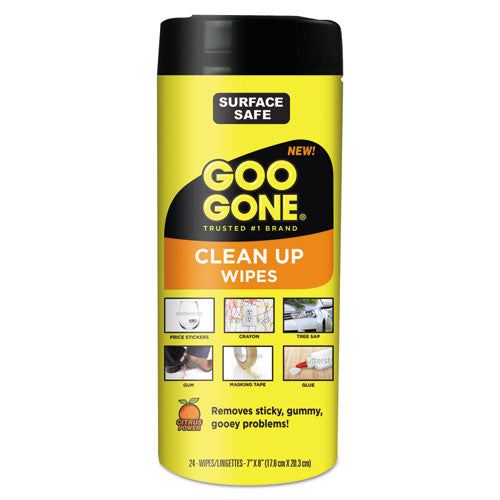 Goo Gone Clean Up Wipes, 8 x 7, Citrus Scent, White, 24-Canister, 4 Canister-Carton 2000