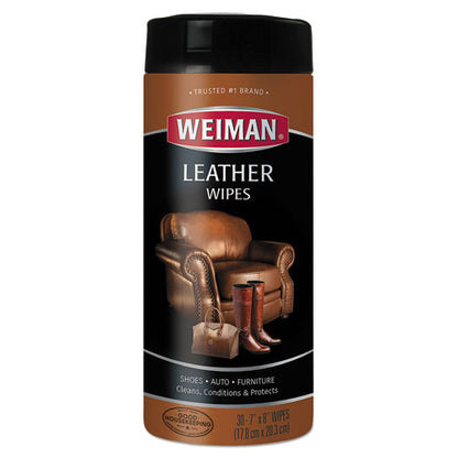 Weiman Leather Wipes, 7 x 8, 30-Canister, 4 Canisters-Carton 91CT